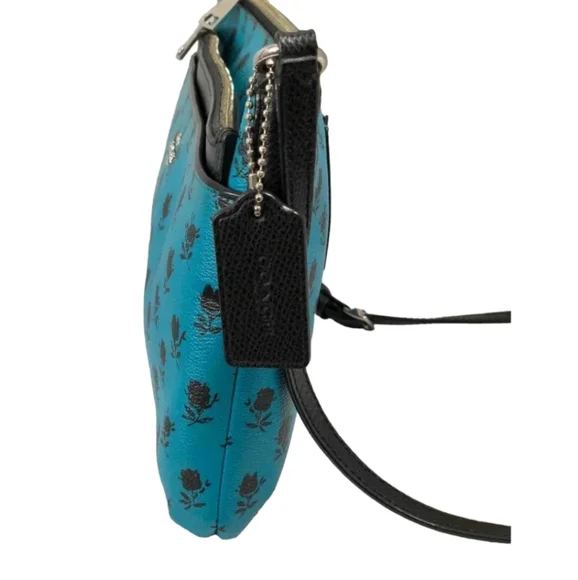 Coach F38159 Teal & Black Floral Cross Body EUC with COA - Picture 3 of 8